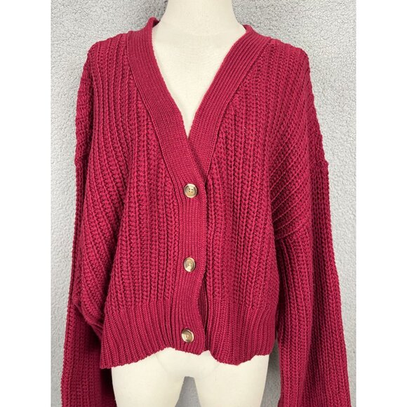 Roxy Women's Rumba Red Cropped Button-Front Knit Cardigan Sweater XL NWT's - Picture 2 of 8